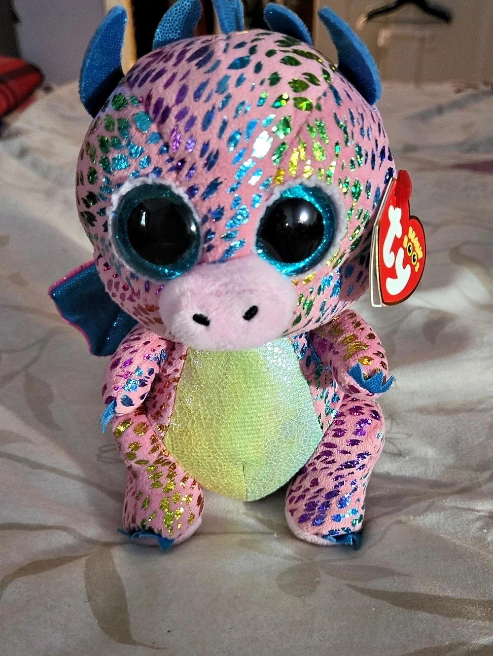 Ty Cinder the Pink Dragon Plush Pink & Blue